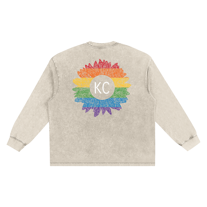 KC Pride Sunflower Snow Washed Oversize Long Sleeve T-shirt